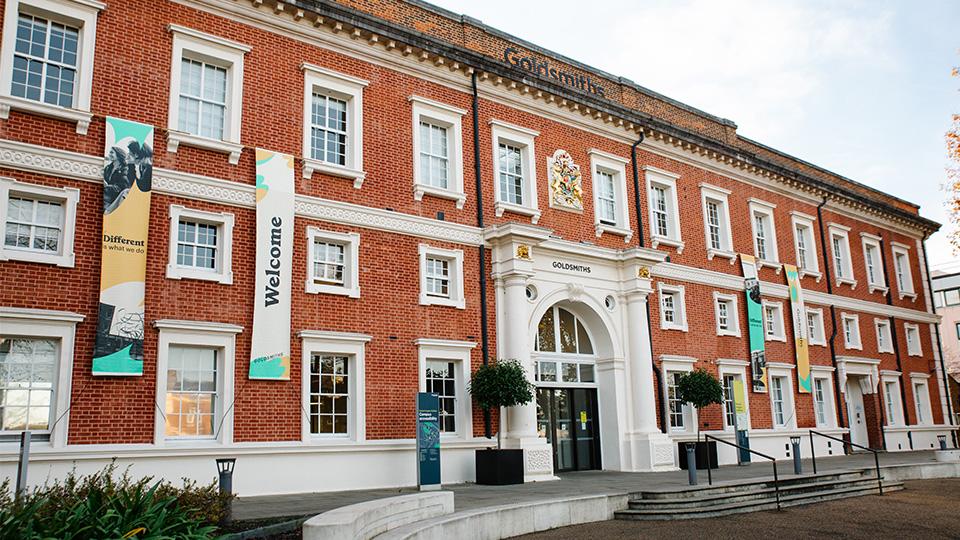 Orange brick university building entrance