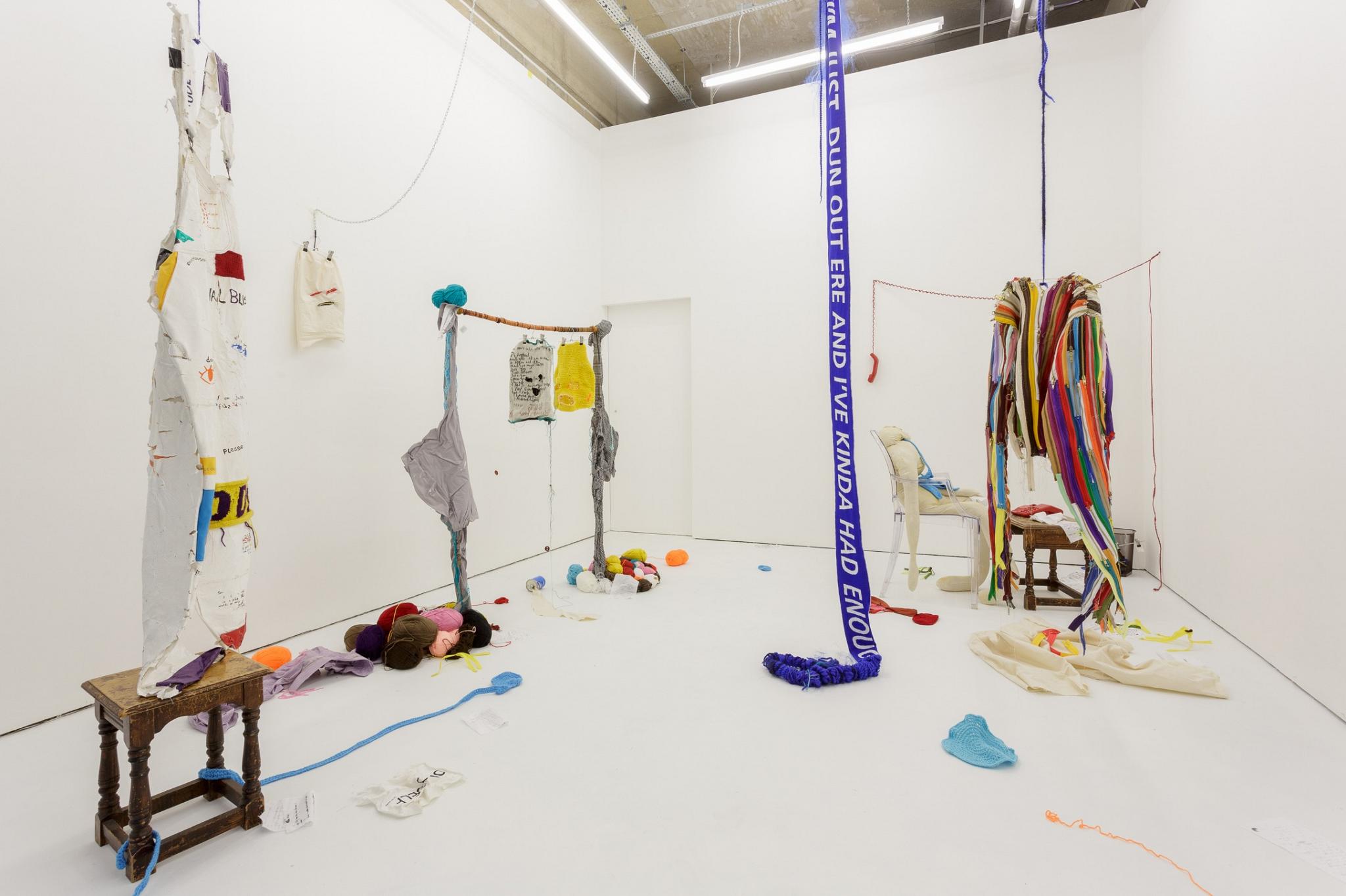 A textile installation in a white exhibition space